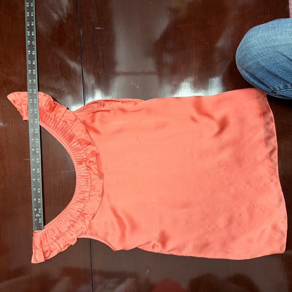 J.Crew Womens 100% Silk Ruffle Neck Sleeveless Top Coral Pink Size 0